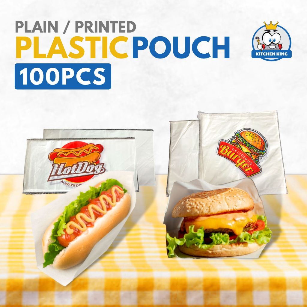 (100pcs/pack) Folded Burger Plastic Pouch & Hotdog Wrapper | Plain or ...