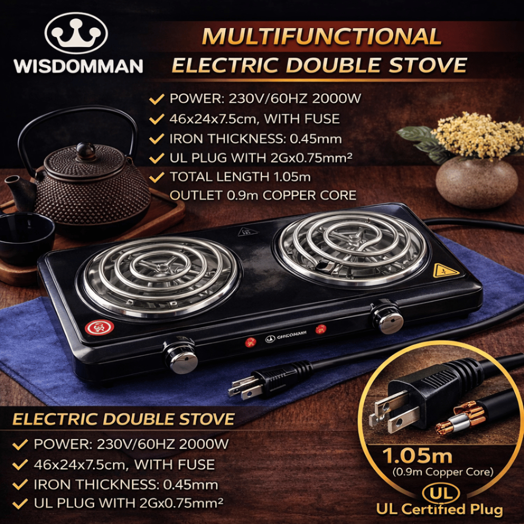 WISDOMMAN 2000W Double Electric Hot Plate Portable Dual Burner Cooker ...