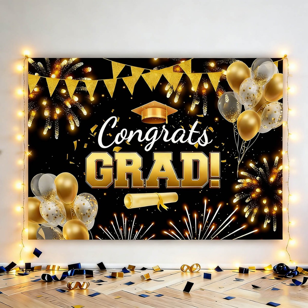 Graduation Backdrop Cloth Banner GRAD Party Congrats Decorations Class ...