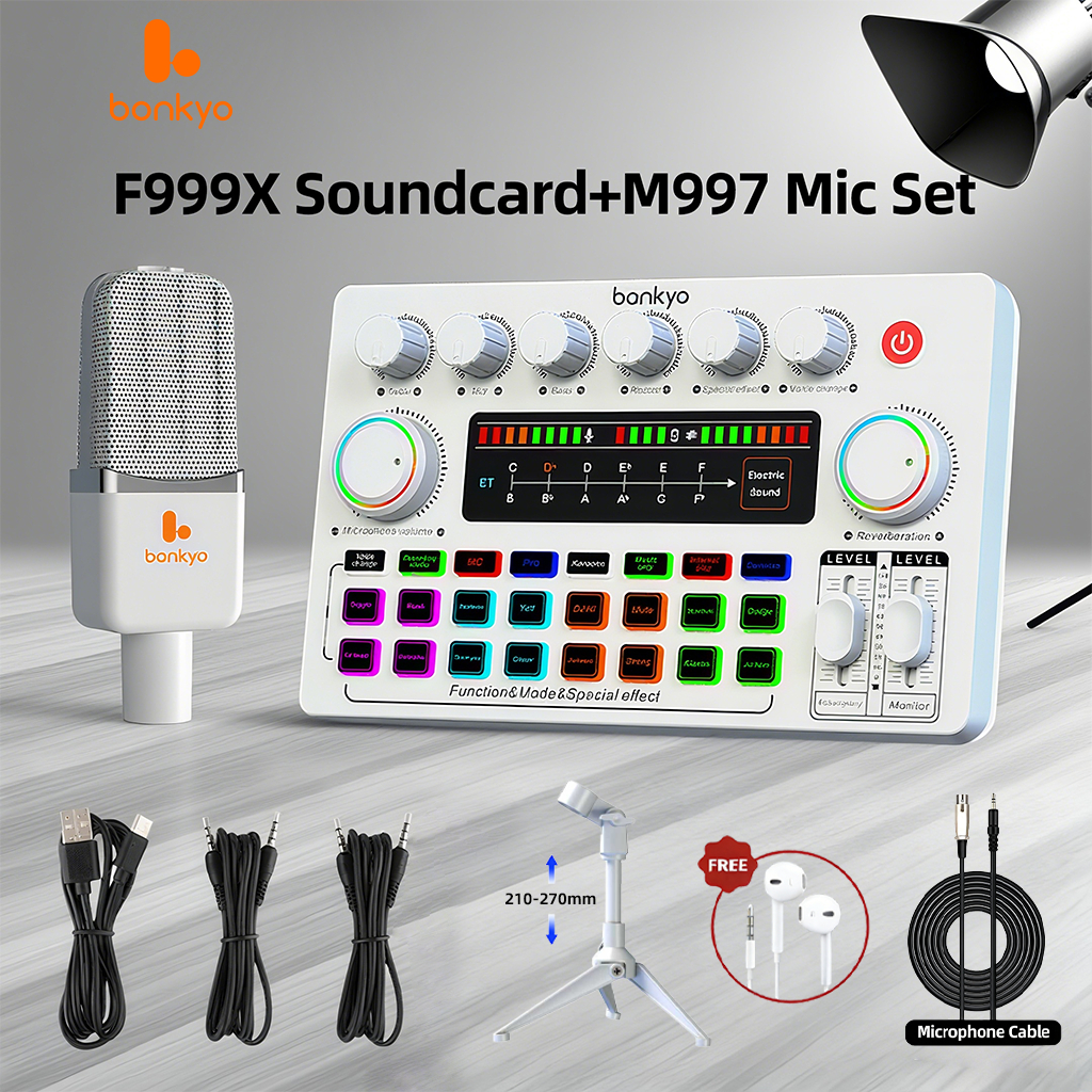 bonkyo F999X Sound Card & M997 Mic Full Set with LED Ring Light