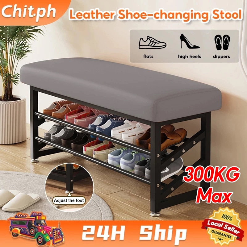 CHIT 2-Tier Metal Shoe Bench Shoe Stool With Seat Soft Cushion ...