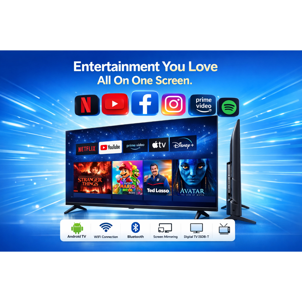 Smart Android TV 19 22 24 32 43 Inch LED TV WiFi Bluetooth Netflix ...