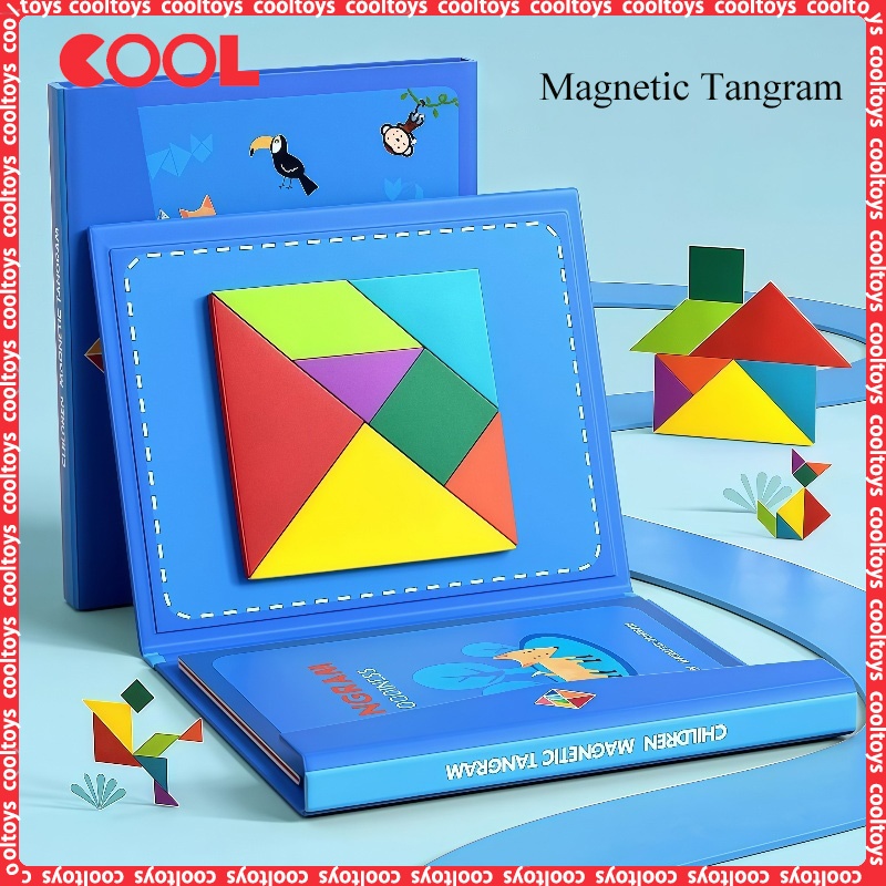 Children Wooden Magnetic Tangram Puzzle Toys Intelligence Color Tangram