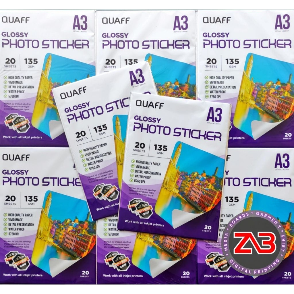 A3 size QUAFF Glossy Photo Sticker Paper 135GSM 20Sheets | Shopee ...