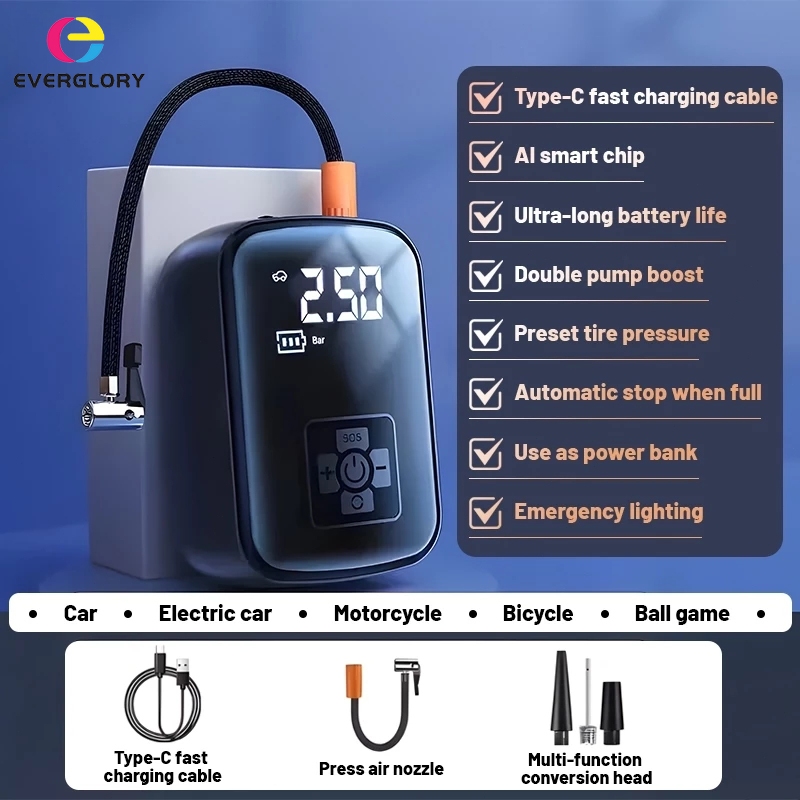 Portable tire inflator, LCD display, lighting and charging function ...
