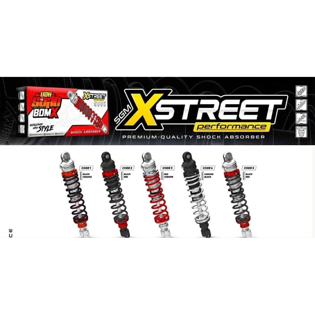 BOMX SHOCK SUSPENSION X STREET 330mm click125/150 305mm aeroxv2/nmaxv2 ...