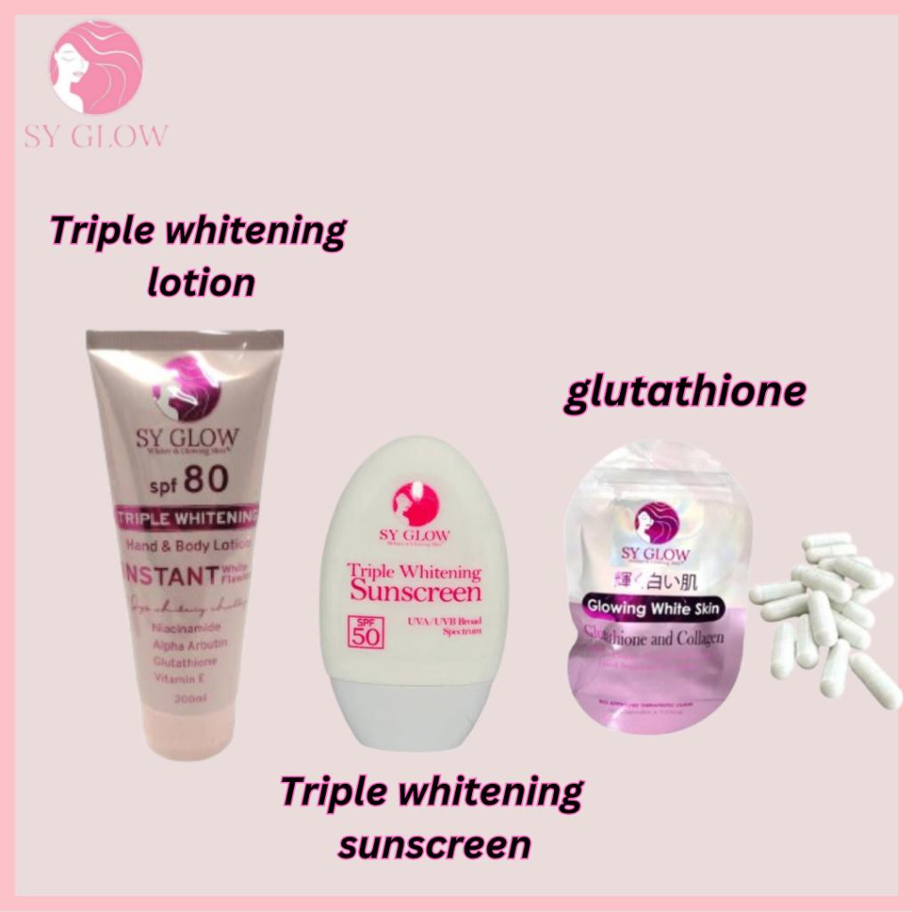 sy glow glutathione SY GLOW---SPF 80 TRIPLE WHTNG LTN+TRIPLE WHTNG SUNSCREEN+GLUTATHIONE  CAPSULE(DAVAO)
