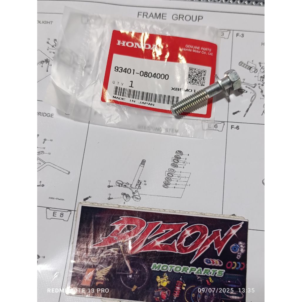 Bolt, Washer 8X40 for Honda TMX 155 (93401-0804000) | Shopee Philippines