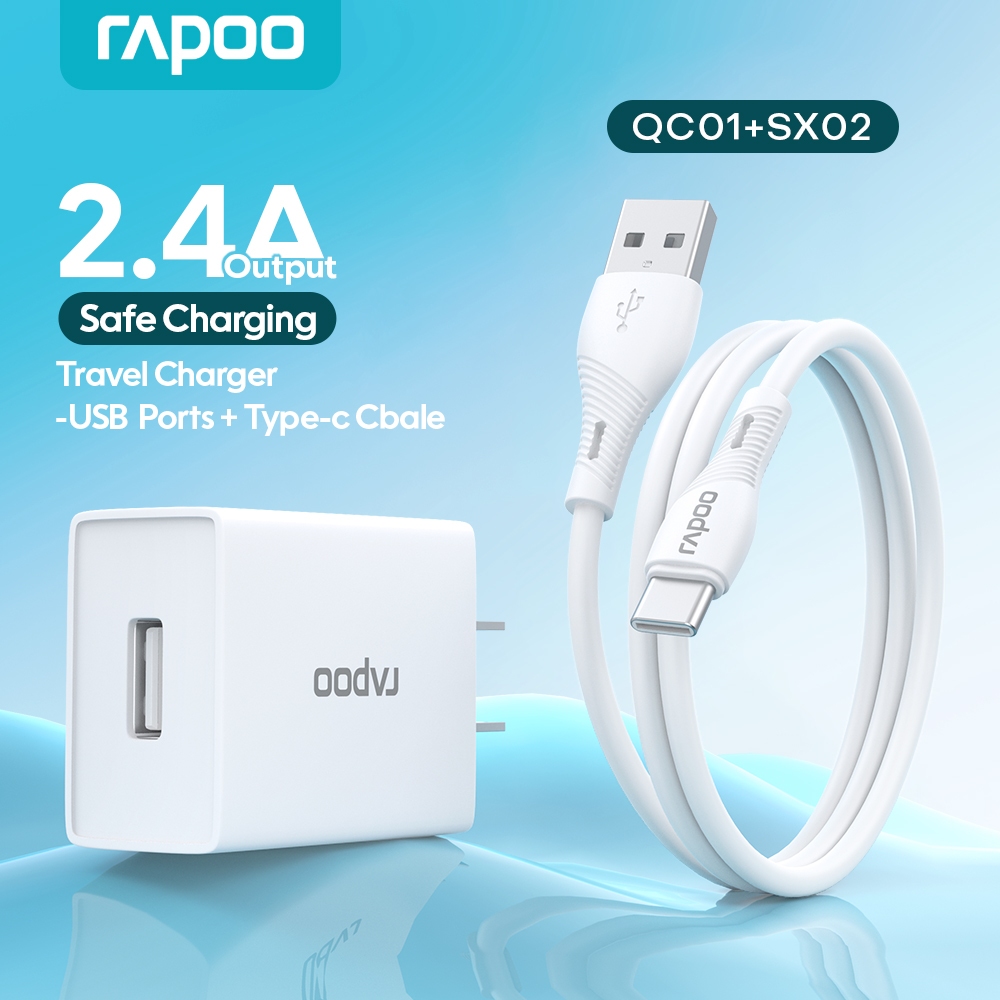 Rapoo QC01+SX02 USB Charger Port & Type-C Cable Fast Charger (White ...