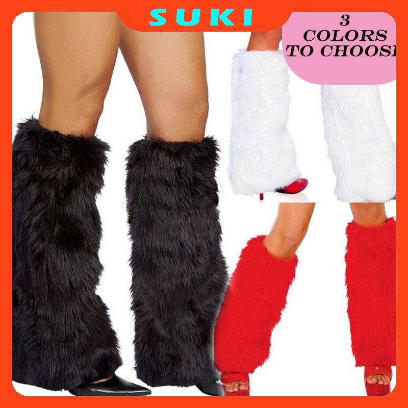 Adult Women's Vertical Stripe Faux Fur Leg Warmers