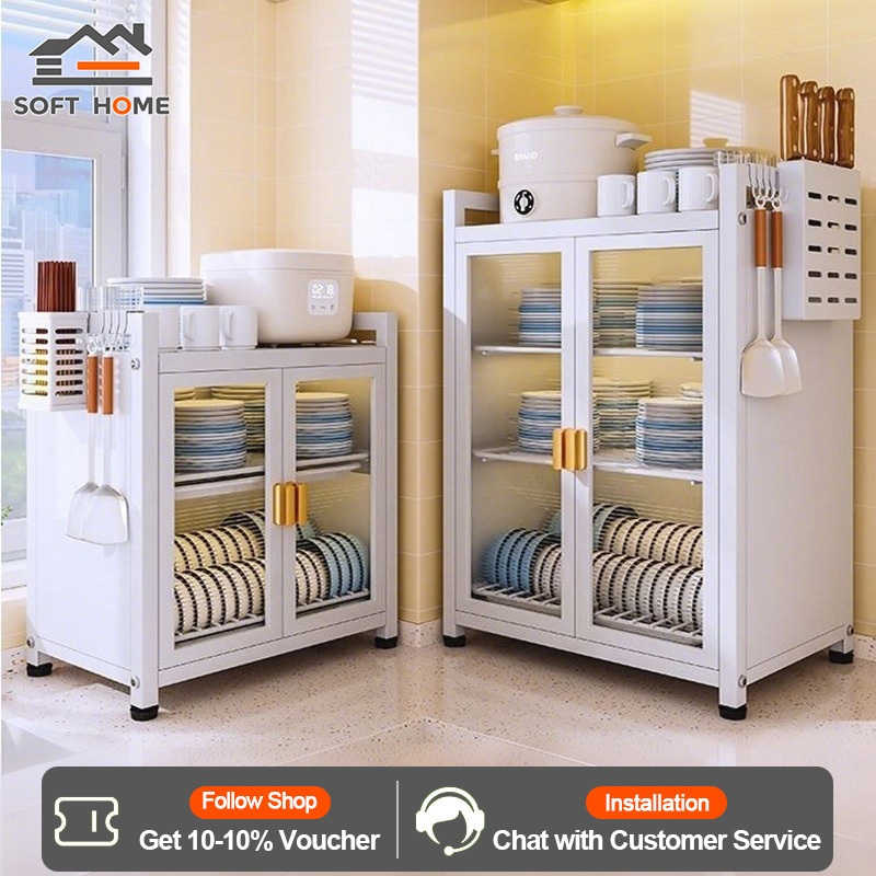 SOFTHOME 2/3 Layers Kitchen Dustproof Dish Rack With Cover Stainless ...