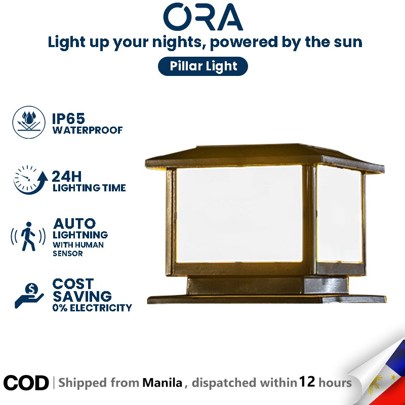 ORA Solar Gate Pillar Light LED 4 Tricolor Outdoor Lamp Waterproof ...