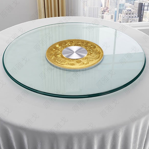 Family glass dining table rotating base hotel restaurant circular ...