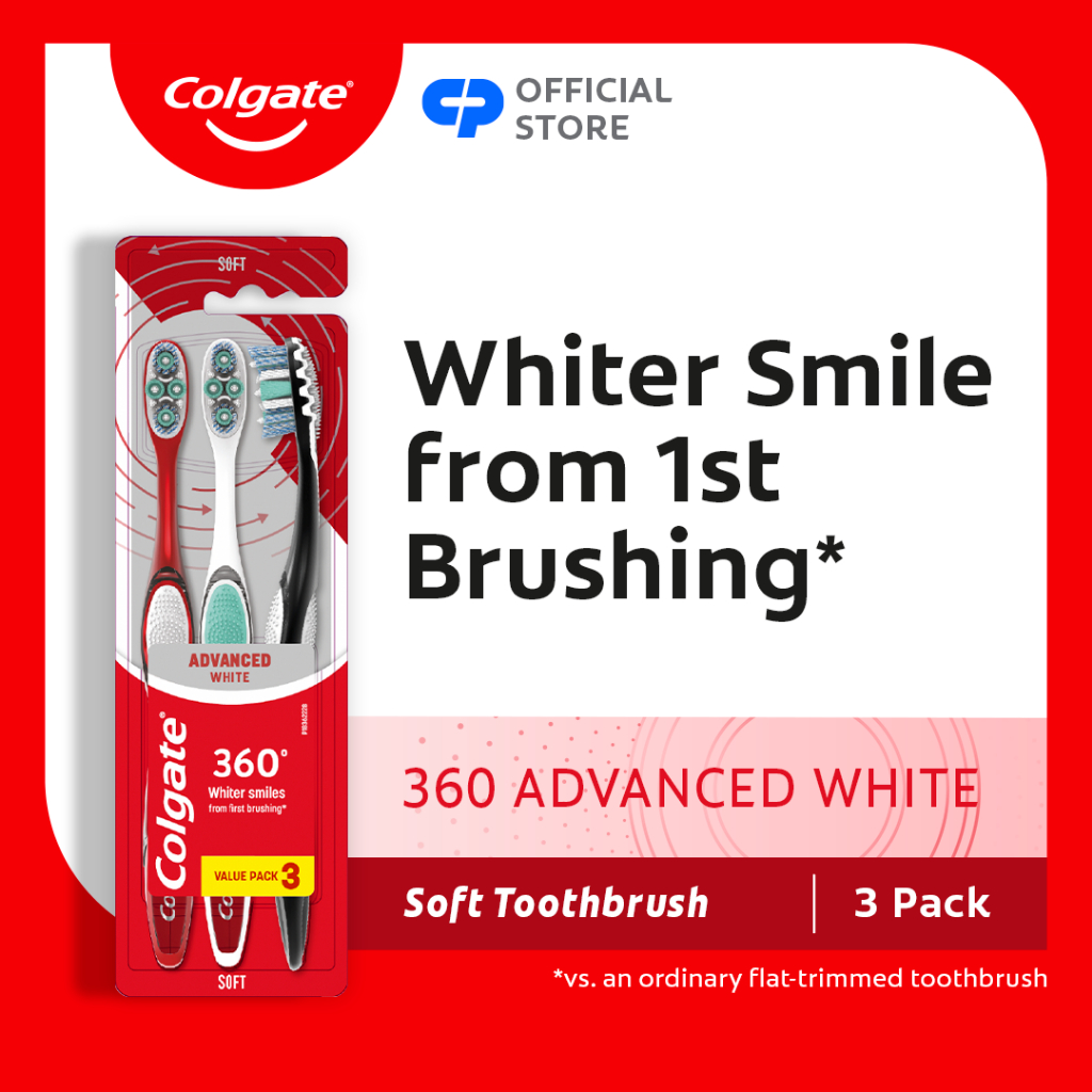 Colgate 360° Toothbrush with Polishing Cups Advanced White, Soft, Value ...