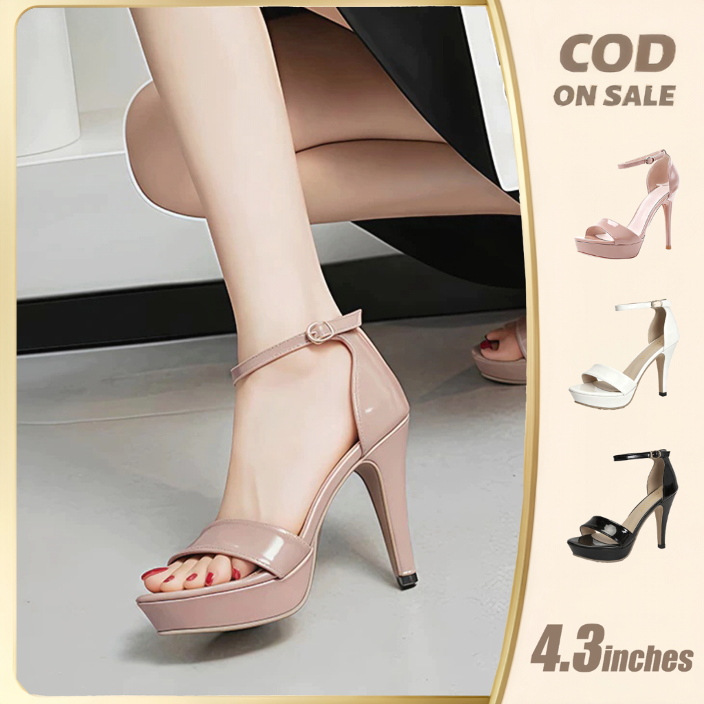 4.3 inches stylish leather Peep Toe Stiletto Sandals for women Sexy ...