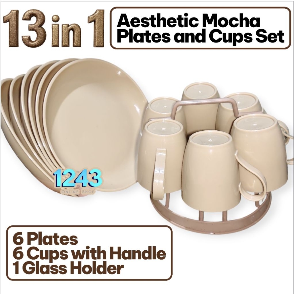 13 in 1 Aesthetic Plastic Plates & Cups Set with Glass Holder Plato ...
