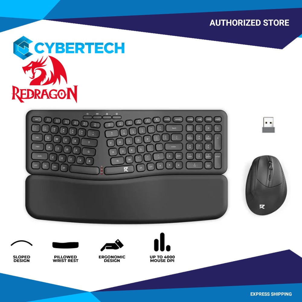 Redragon BS-7162MAX 2.4G Wireless Ergonomic Keyboard & Mouse Bundle ...