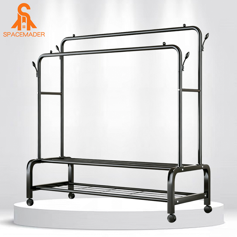 SPACEMADER Clothes Rack Metal Double-Pole Drying Hanger Multi ...