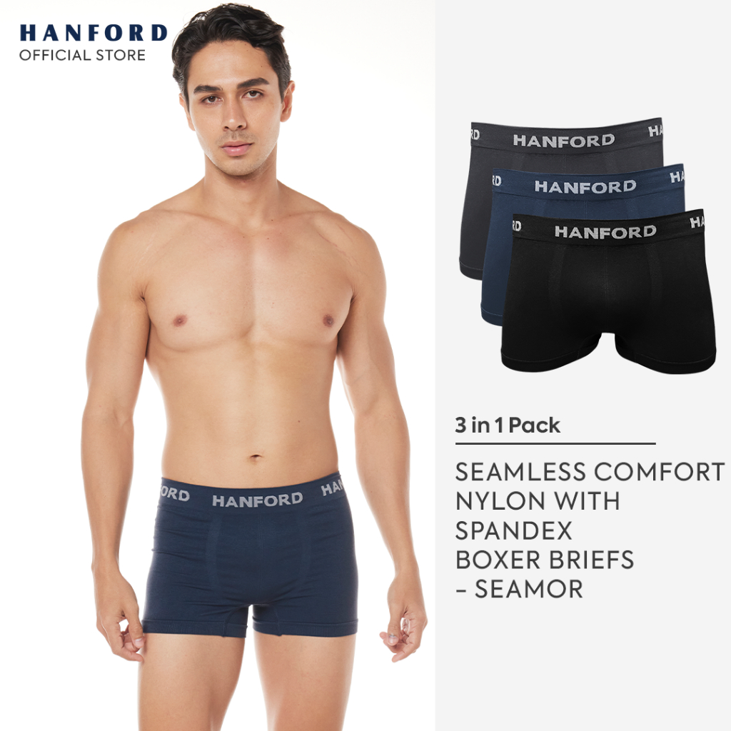 Hanford Men Seamless Comfort Soft Nylon with Spandex Boxer Briefs Itch ...