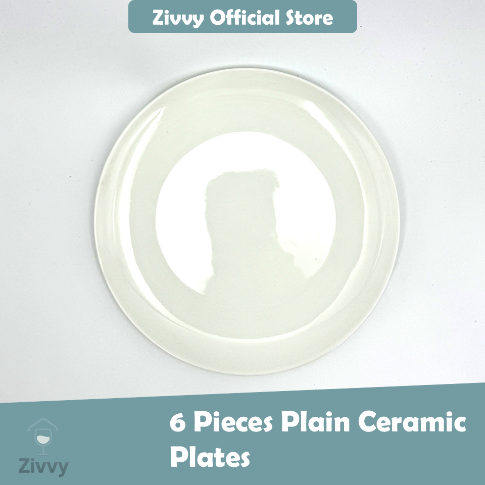6 Piece Set White Ceramic Plate Set – 10in, 8in, 6.5in Dinner, Salad ...