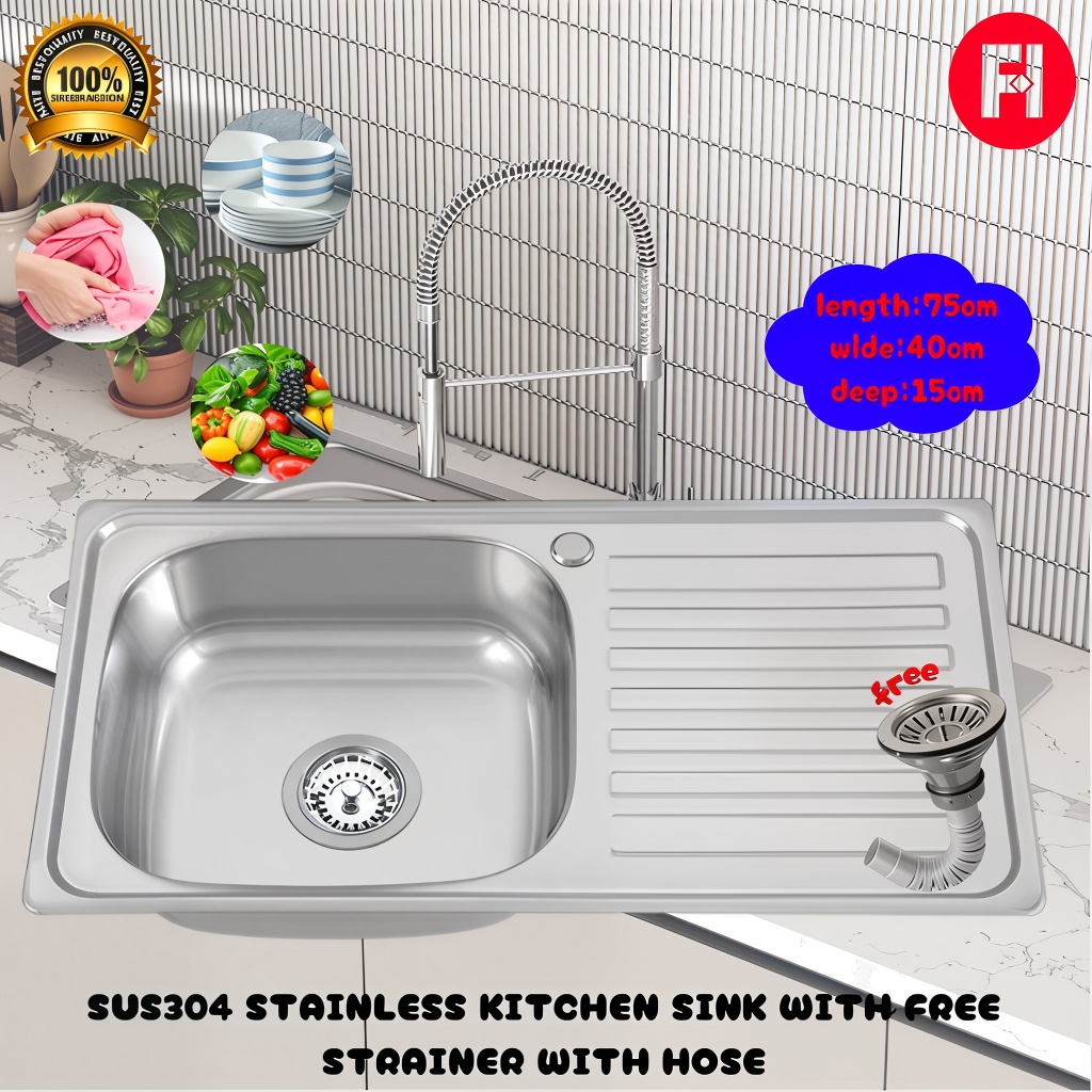 SUS 304 HEAVY DUTY STANLESS KITCHEN SINK/LABABO FREE STRAINER WITH HOSE ...
