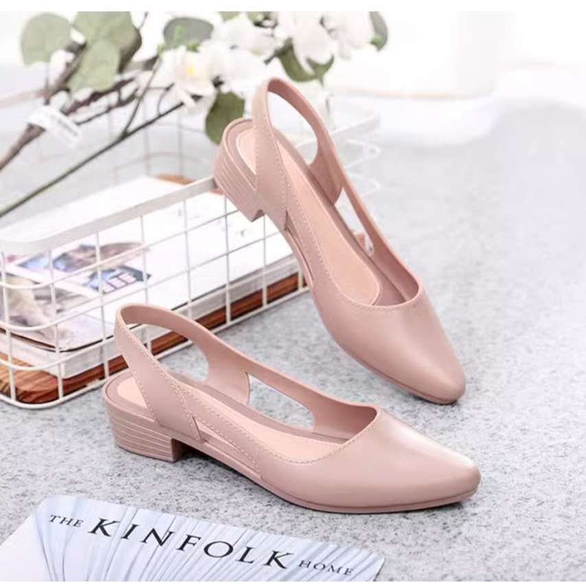 Women's Office Shoes Pointed Toe Jelly Rubber With Small Heels Simple ...