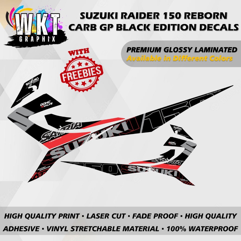 SUZUKI RAIDER 150 REBORN CARB GP BLACK EDITION DECALS (WATERPROOF ...
