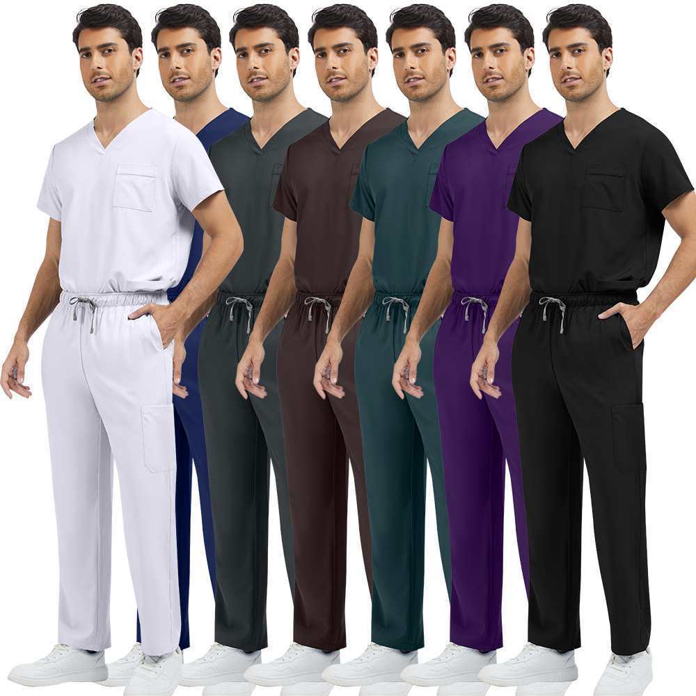 NiaaHinn Women Men Scrub Suit Set with Cargo Pants White Doctor Nurse ...