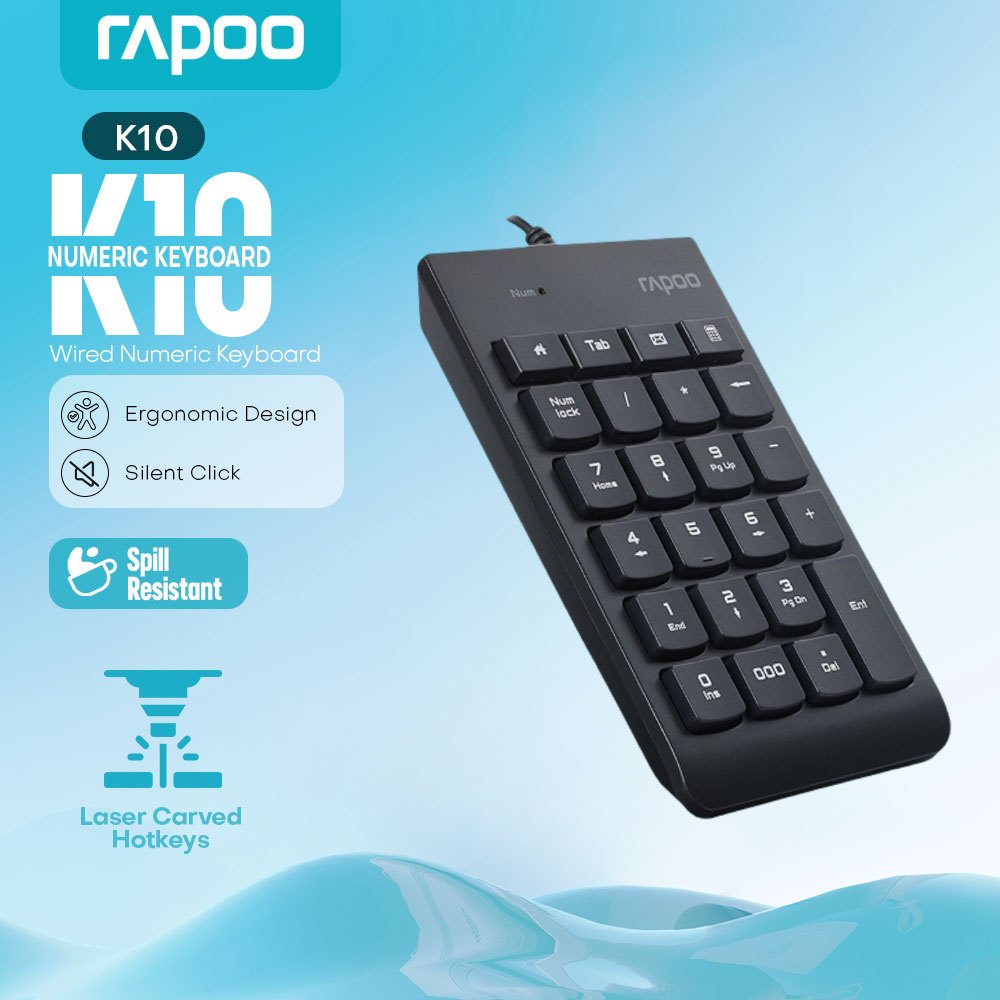 Rapoo K10 Lazer Carved Keycap Wired Numeric Keyboard Spill Resistant Wired  Keyboard (Black) | Shopee Philippines