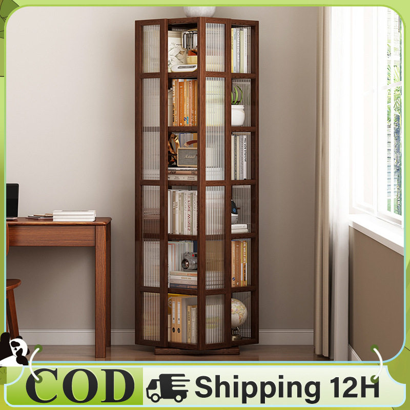 360° Rotating Bookshelf Multipurpose Storage Rattan/Acrylic Bookcase ...