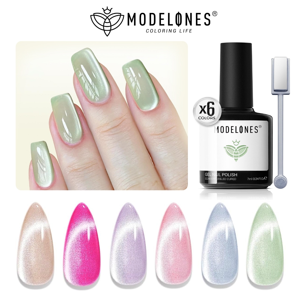 Modelones Spring Glitter Pink Magnetic Cat Eye Gel Nail Polish,6 Colors ...
