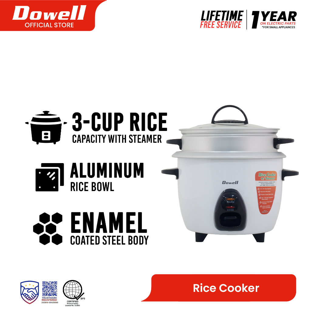 Dowell Rice Cooker with Aluminum Rice Bowl White RCS | Shopee Philippines