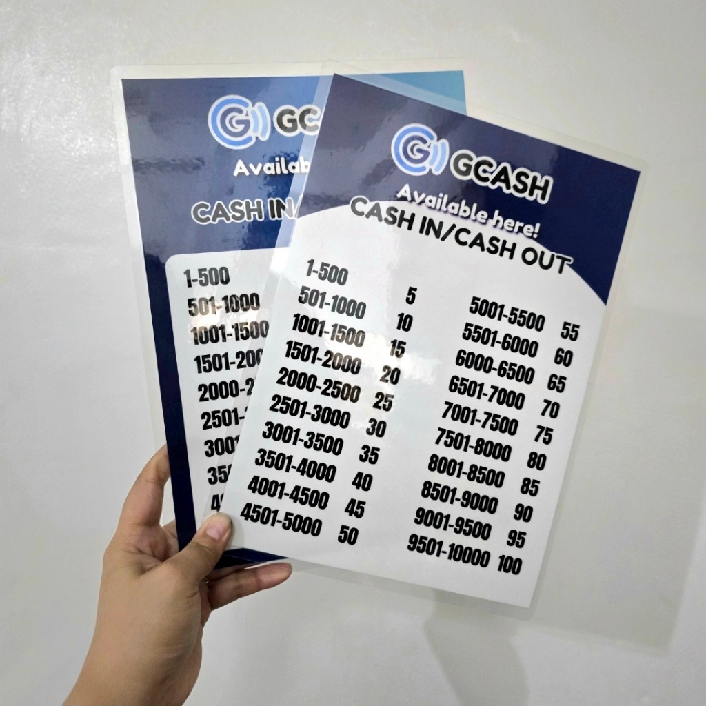 Laminated GCash Rates Sign – Load & Cash In/Out Price List for Display ...