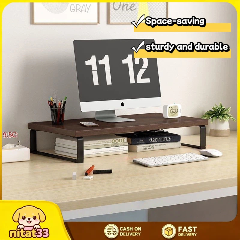 Ergonomic Wooden Monitor & Laptop Riser Combo with Desktop Storage ...