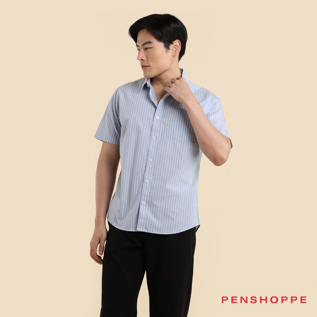 Penshoppe Dress Code Striped Shirt For Men (Light Blue/Off White ...