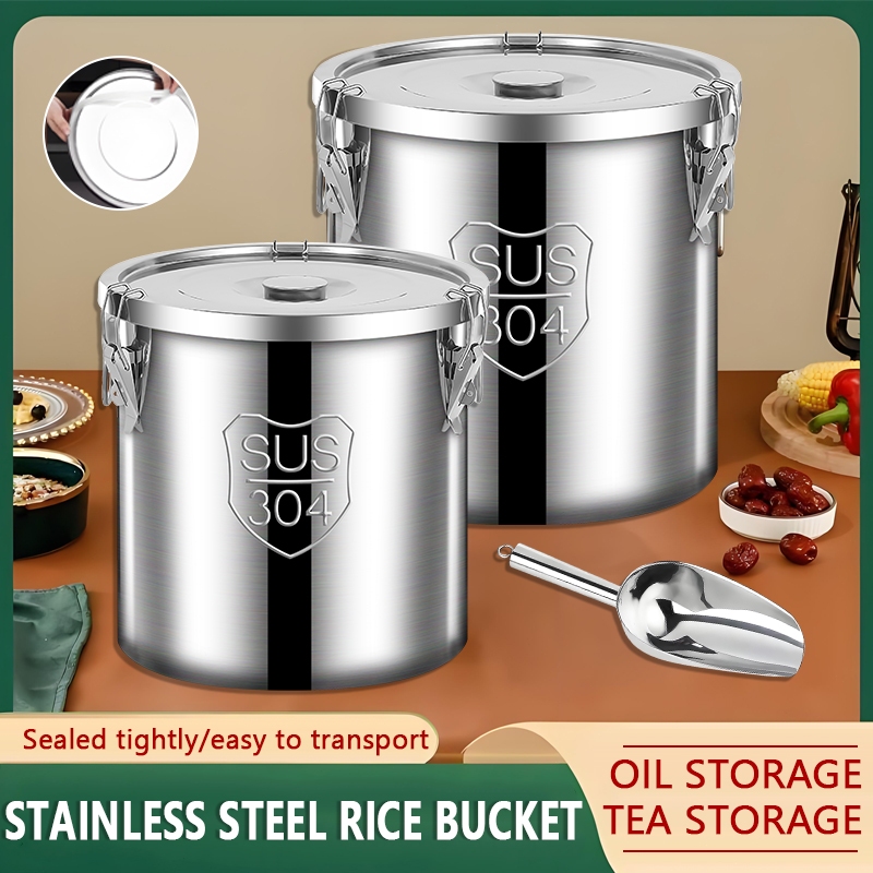 GITSQZ Food Storage Container Rice bucket with lid Stainless steel Rice ...