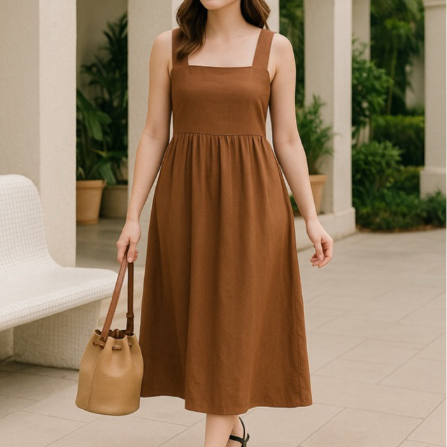 chinese dress ladies Long Linen Dress Boracay in Teal Blue main image 1