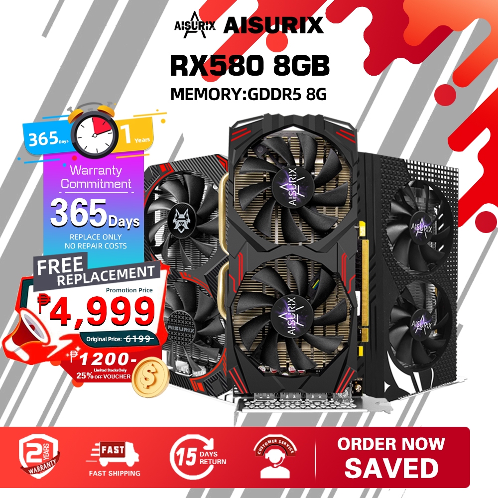 AISURIX New RX580 8GB Graphics Card Gaming Computer GPU GDDR5 256Bit ...