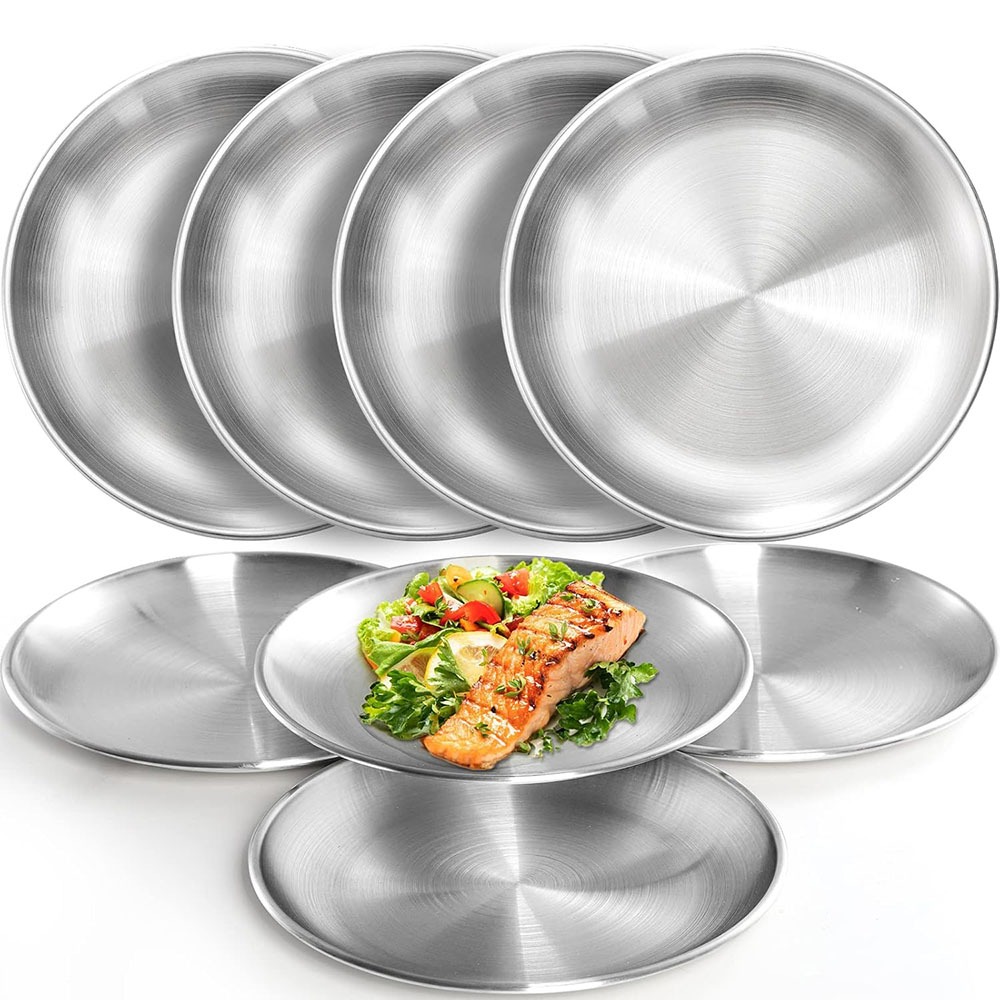 Stainless Steel Plates Metal Food Serving Plate 17-30CM Diameter ...