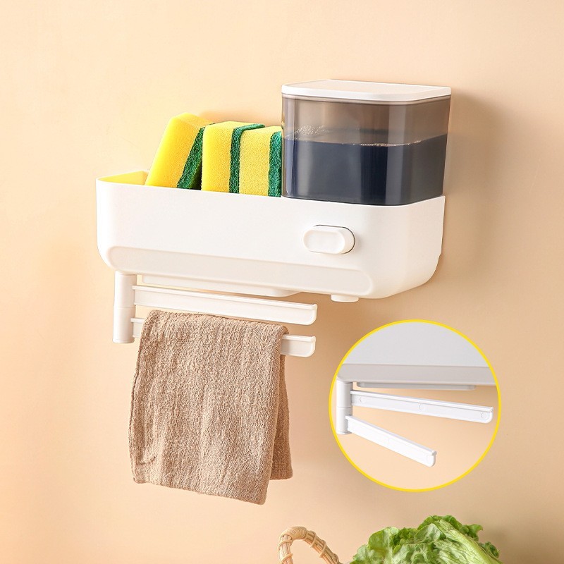 3in1 Soap Pump Dispenser with Sponge Holder Dishcloth Rag Hanger Sponge ...