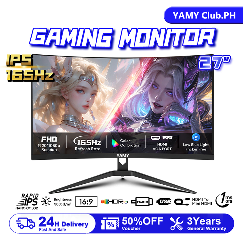 YAMY Gaming Monitor curved 24 Inch Monitor 144HZ PC Monitor 27 Inch ...