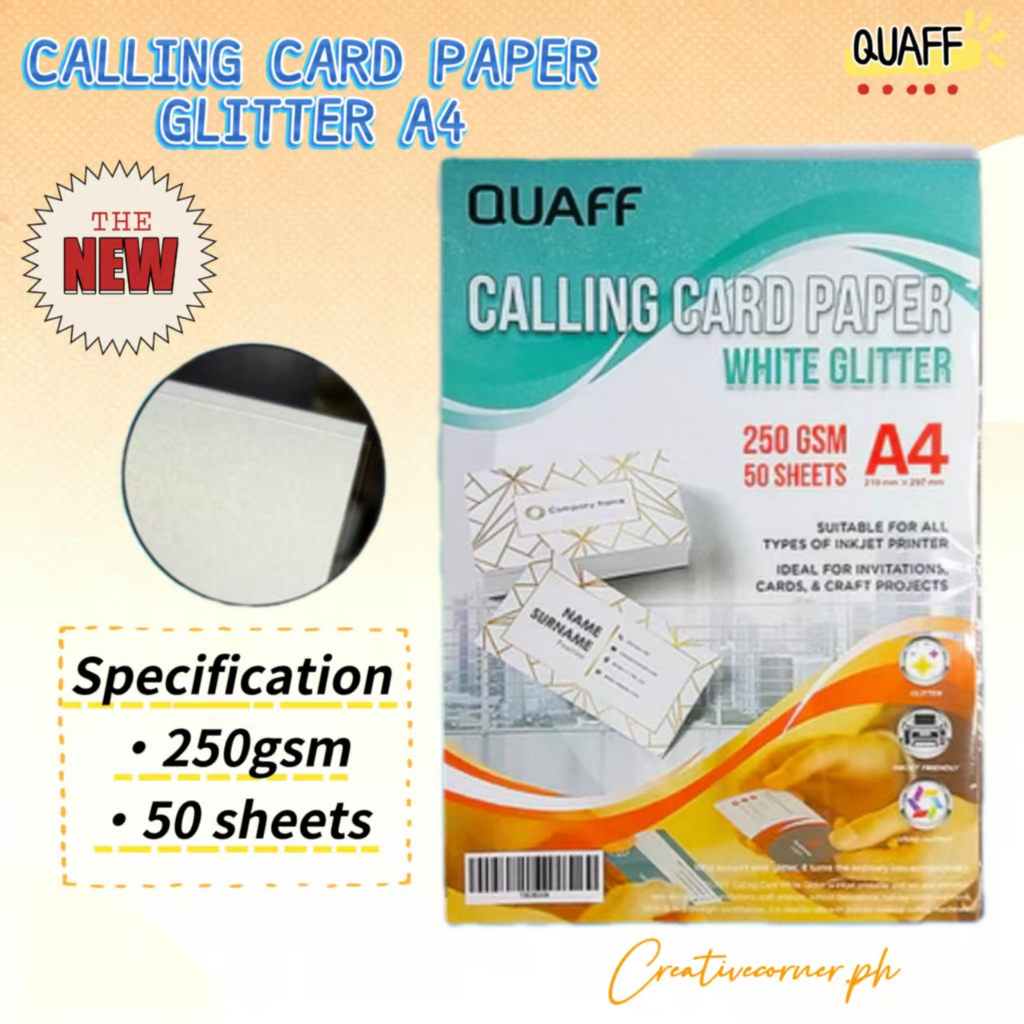 QUAFF Double Sided Glitter Calling Card Paper 250GSM A4 White | Shopee ...