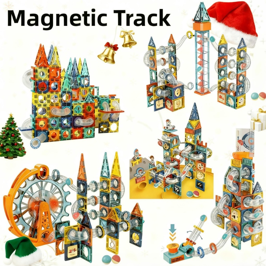 Electric Magnetic Tiles Marble Run Set STEM Building Puzzle Toys for ...