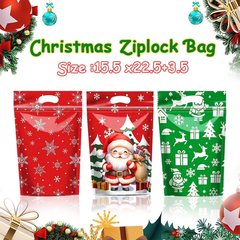 50Pcs Christmas Ziplock Bag With Zipper Lock Plastic Packaging For Gift ...