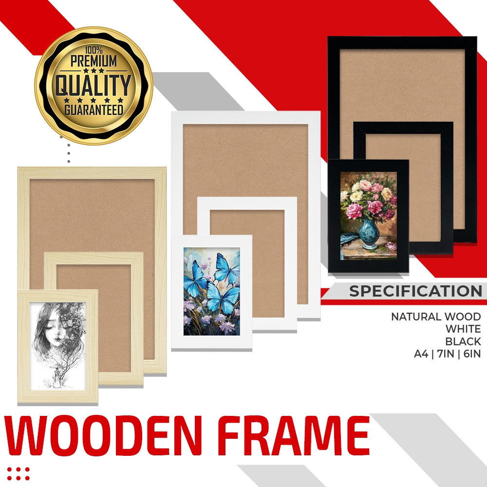 Wooden Frame Photo Frame with Stand Horizontal and Vertical (A4, 6inch ...