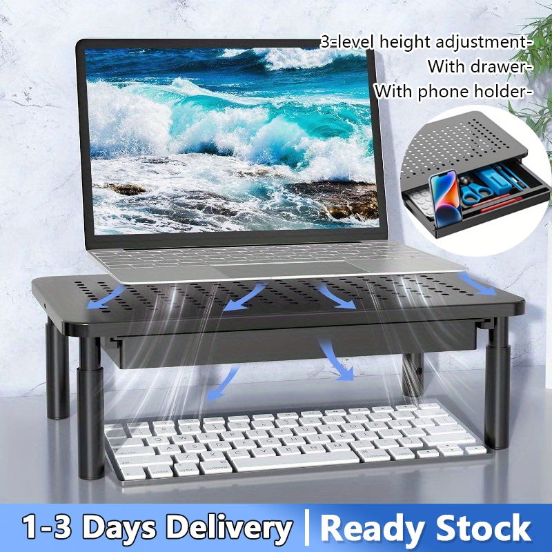 Computer Monitor Stand with Drawer 3 Height Display Overhead Laptop ...
