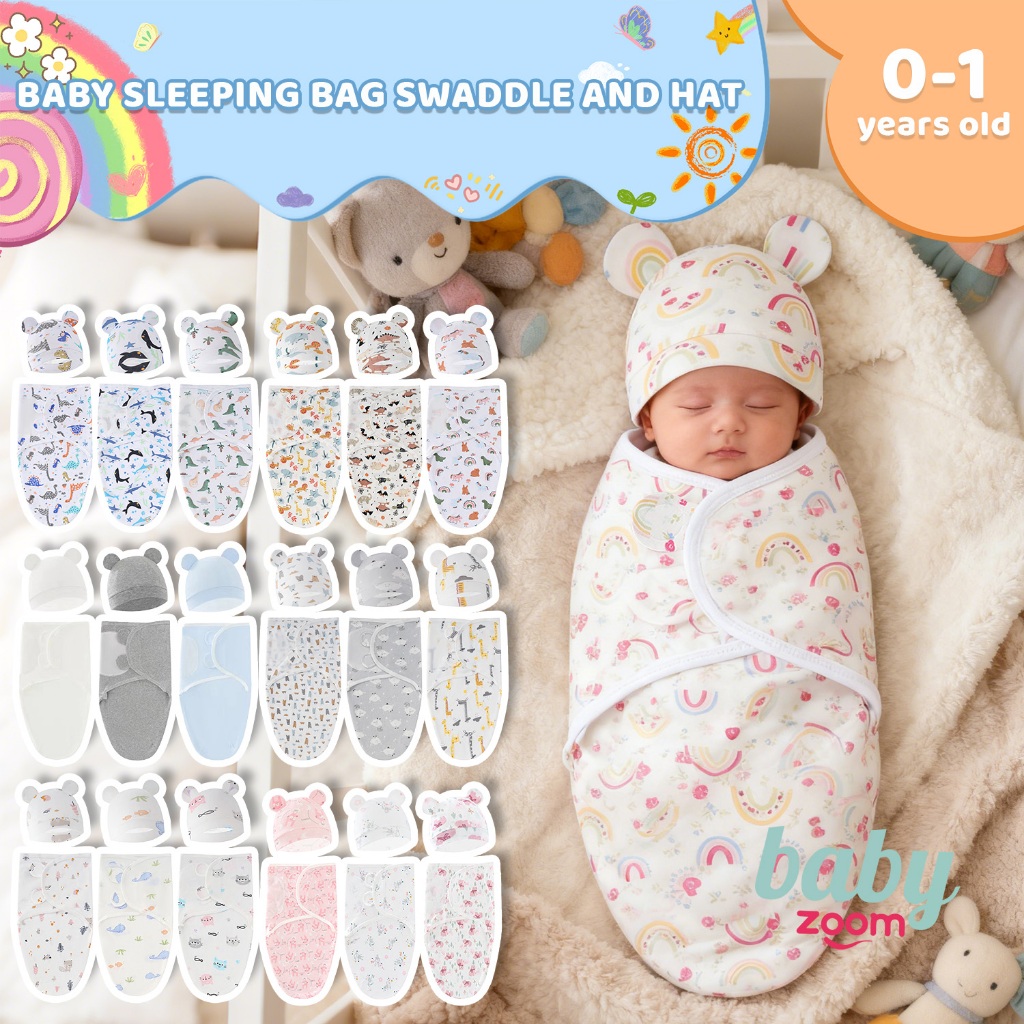 Newborn Baby Set of 3 Cotton Swaddle Wrappers Bonnet Sleep Bag ...