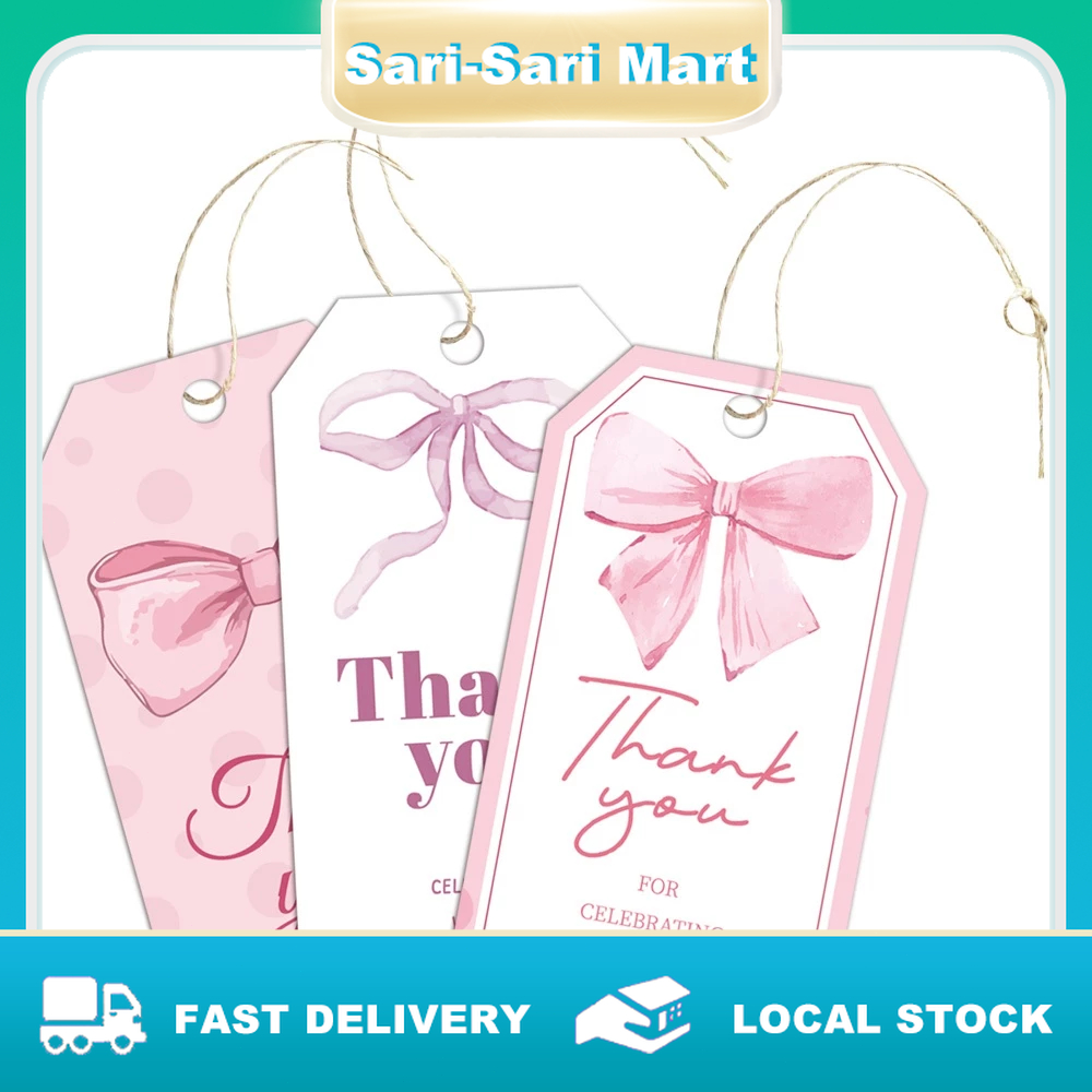 50pcs Pink Bow Design Hang Tags With Rope 