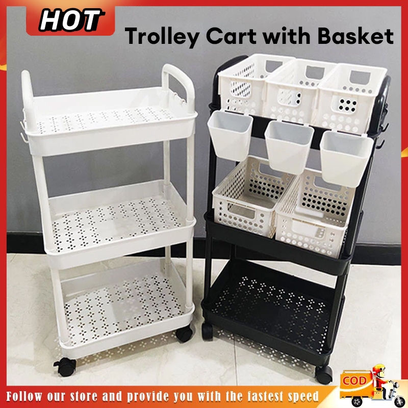 HOT⭐Multi-functional Trolley Rack with Drawer 3/4/5-Tier Utility Cart ...