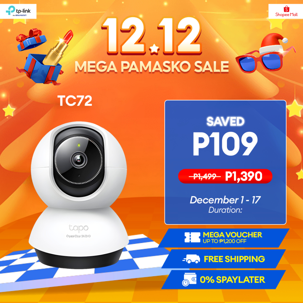 TP-Link Tapo TC72 2K 4MP Pan/Tilt AI Home Security Wi-Fi Indoor CCTV IP ...